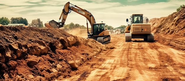 Een nieuwe weg wordt gebouwd met verschillende stukken zware apparatuur.
