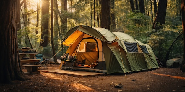 Een ouderwetse tent in het bos een oproep naar het wild