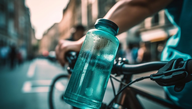 Gratis foto eén persoon fietst buiten en drinkt gezuiverd water, generatieve ai