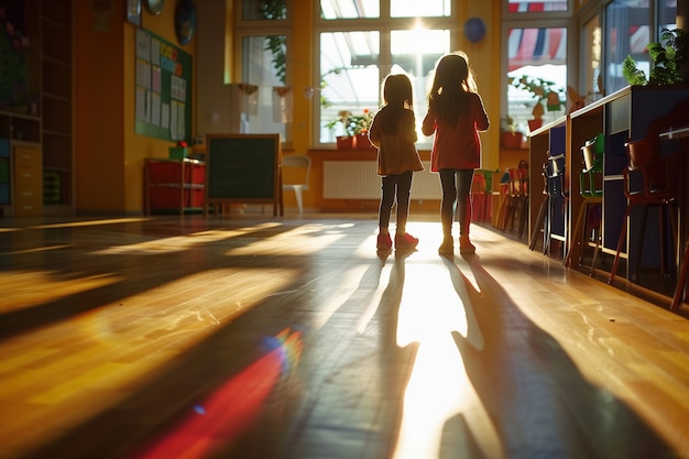 Een schattig kind dat met schaduwen speelt.