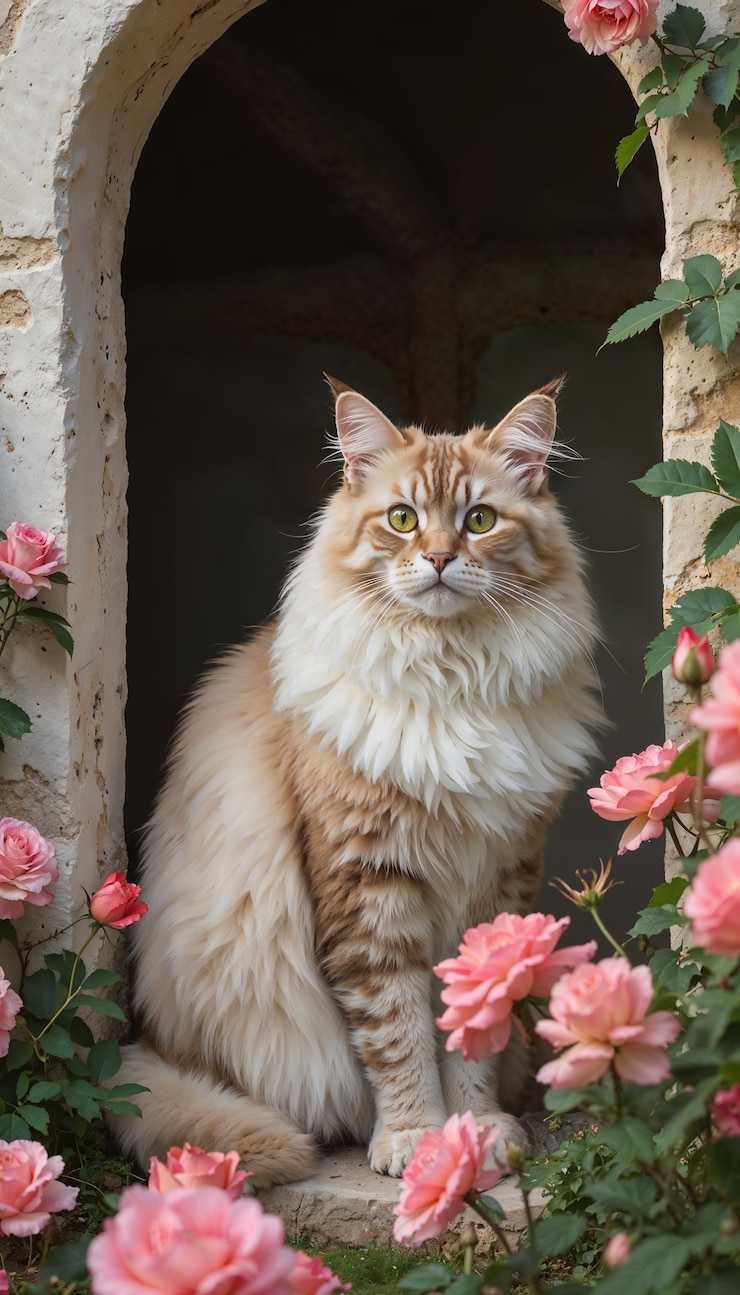 Gratis Foto een schattig portret van een huisdier omringd door bloemen.