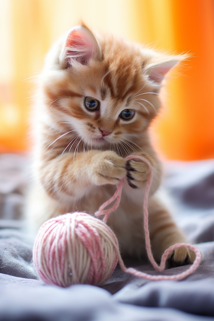 Gratis Foto een schattig uitziend kitten met garen.