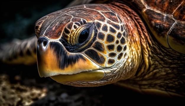 Gratis foto een schattige schildpad met een veelkleurige schelp kijkt naar de camera die door kunstmatige intelligentie is gegenereerd