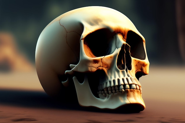 Een schedel op een zandachtergrond
