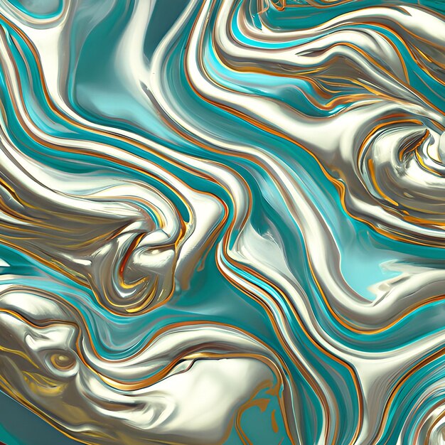 Een schilderij met een blauw en goud swirl patroon.