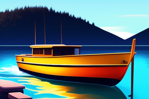 Een schilderij van een boot die de kant zegt