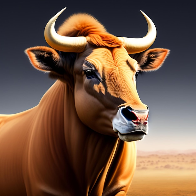 Een schilderij van een stier met een blauwe achtergrond en het woord stier erop