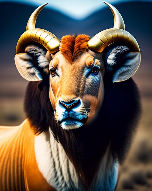 Gratis foto een schilderij van een stier met een blauwe maan op de achtergrond.