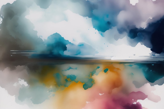 Gratis foto een schilderij van een watermassa met een blauwe lucht en een witte wolk.