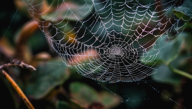 Een spinnenweb met waterdruppels erop