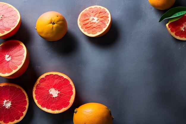 Een stelletje grapefruits op een donkere achtergrond