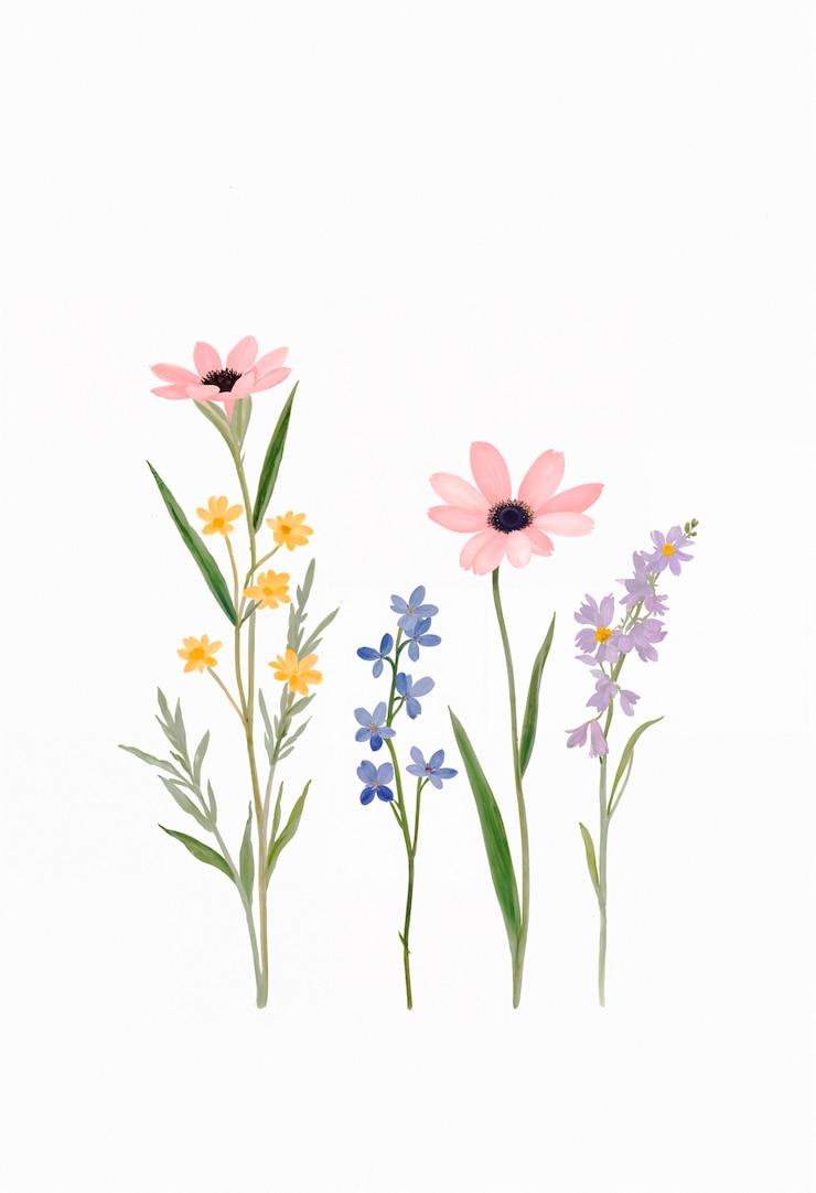 Gratis Foto een tekening van bloemen en gras met de woorden " bloemen " onderaan.