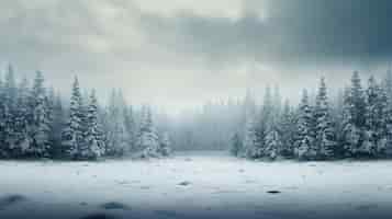 Gratis foto een veld met sparren tijdens een sneeuwstorm