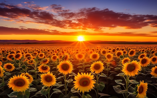 Gratis foto een veld van bloeiende zonnebloemen