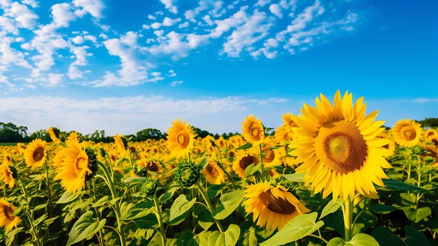 Een veld van bloeiende zonnebloemen