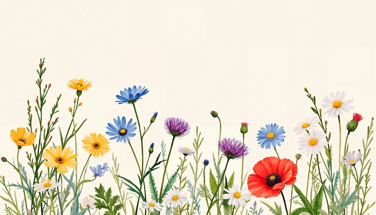 Gratis Foto een veld van bloemen met verschillende kleuren en de woorden " wilde bloem " op de bodem.