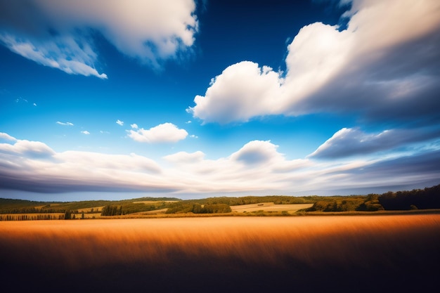 Gratis foto een veld van gouden gras met een blauwe lucht en wolken