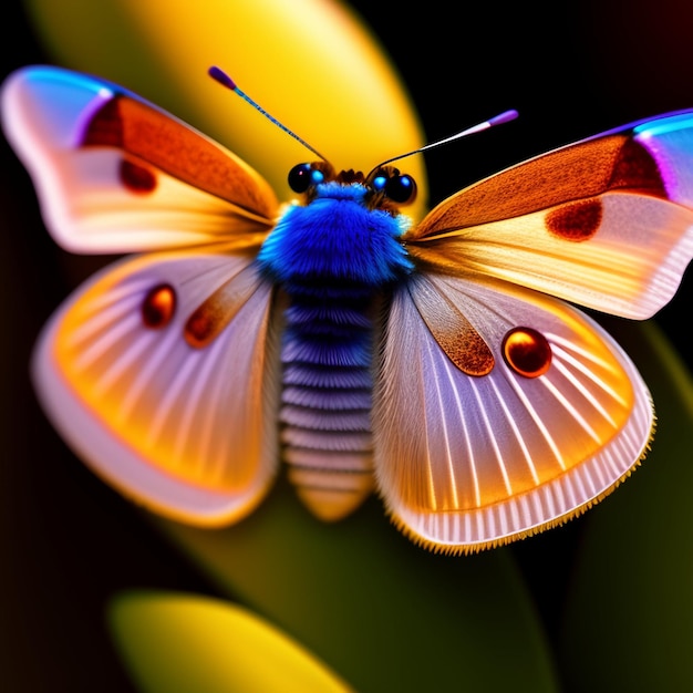 Gratis foto een vlinder met oranje en blauwe vleugels zit op een plant.