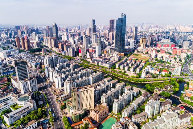 een vogelvlucht van Shanghai