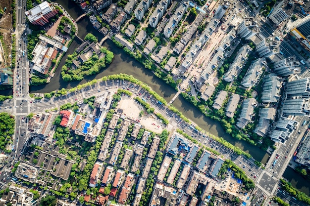 een vogelvlucht van Shanghai