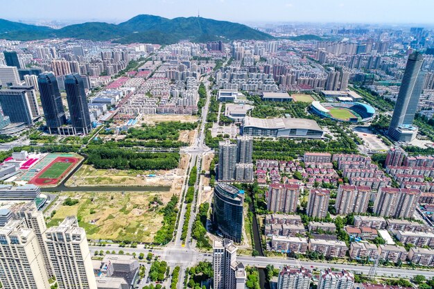 een vogelvlucht van Shanghai