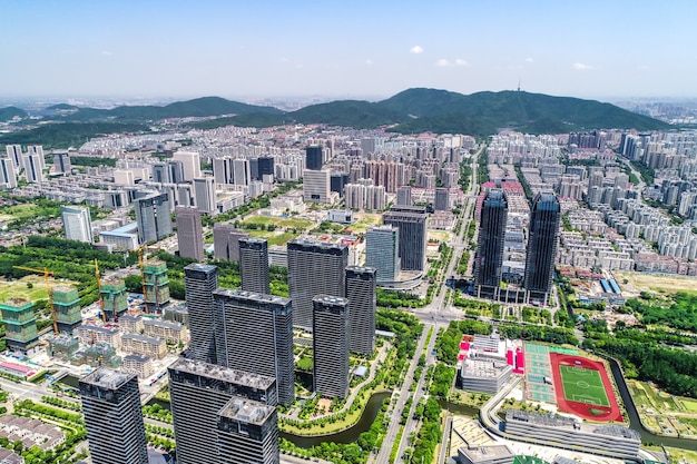 een vogelvlucht van Shanghai