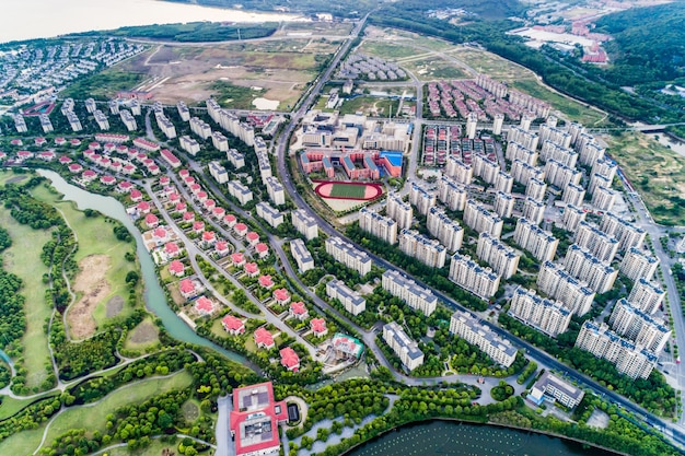 een vogelvlucht van Shanghai