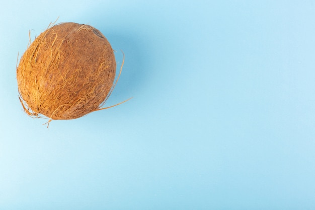 Een voorzijde sloot omhoog kokosnoten geheel melkachtig vers zacht geïsoleerd op de ijs-blauwe achtergrond tropische exotische fruitnoot