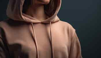 Gratis foto een vrouw met een roze hoodie met het woord love erop