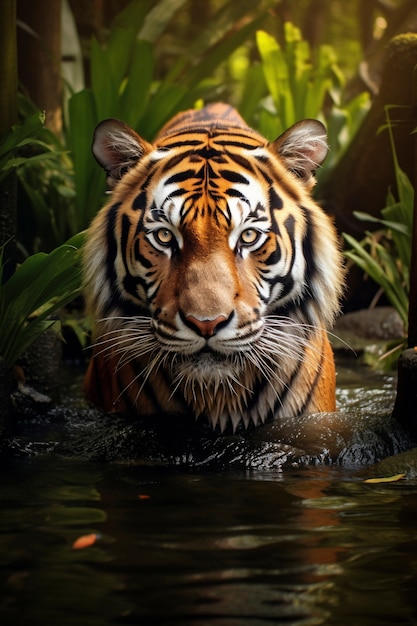 Gratis foto een woeste tijger in het water.