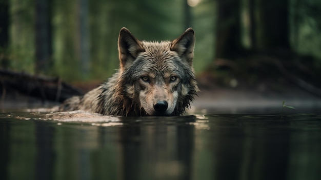 Gratis foto een wolf die in het water zwemt.