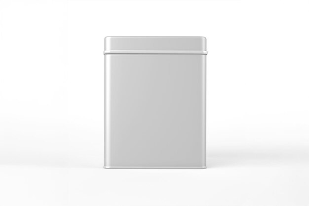 Een zilveren rechthoekige blikcontainer voor opslag
