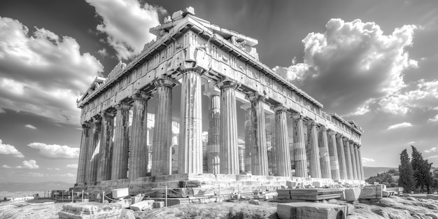 Gratis foto eénkleurige weergave van het parthenon voor de werelderfgoeddag