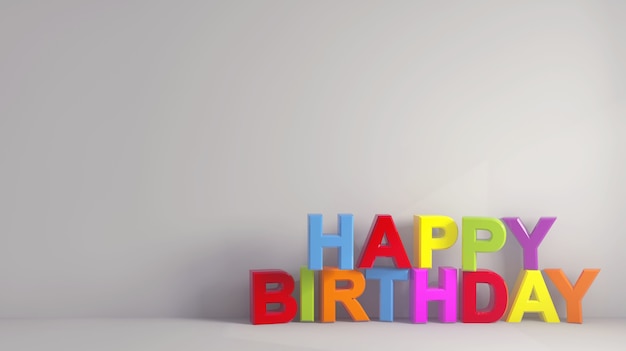 Eenvoudige kleurrijke gelukkige verjaardagstekst bij een grijs behang