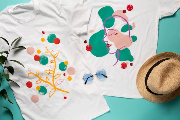 Gratis foto effen wit t-shirt met diy geverfd ontwerp