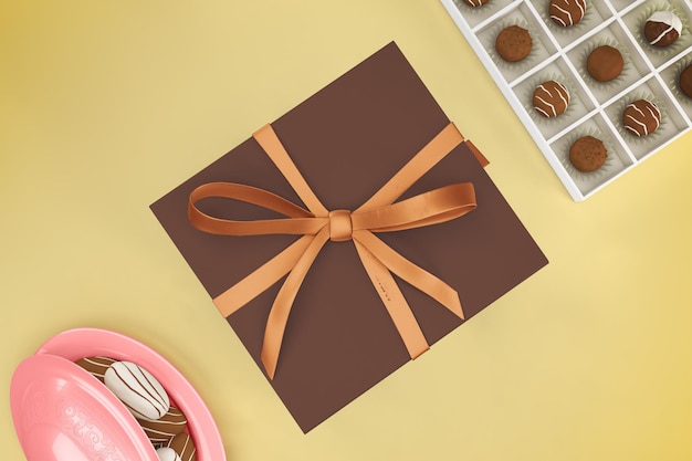 Eid geschenkdoos en chocolade bovenaanzicht