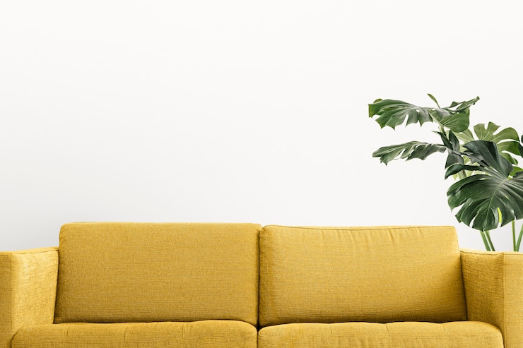 Gratis Foto eigentijds woonkamerinterieur met een gele bank