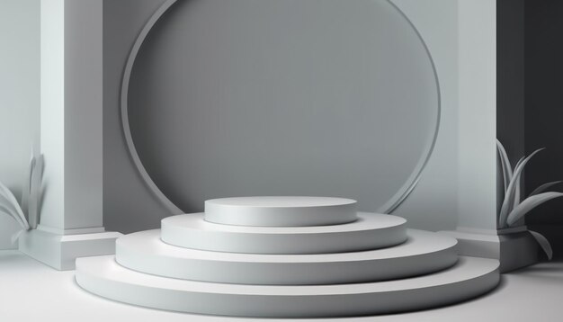 Elegante abstracte reeks witte podia in zonlicht met schaduw op witte achtergrond voor productdispla