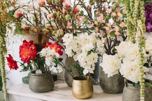 Elegante bloemen in potten