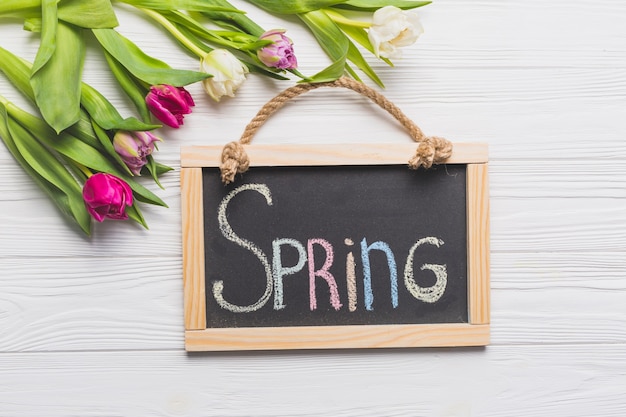 Elegante tulpen dichtbij de lente het schrijven