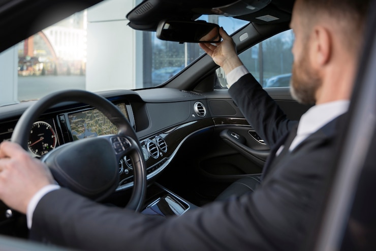 Gratis Foto elegante uber chauffeur die een taxi rijdt