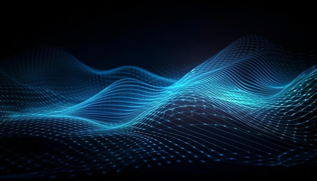 Elektriciteit stroomt in vloeiende blauwe abstracte golf gegenereerd door AI