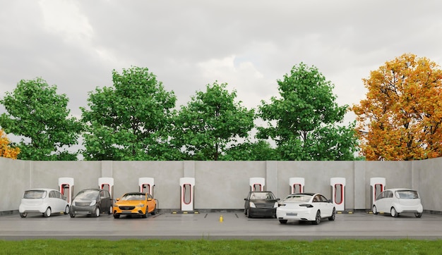 Elektrische auto's op parkeerplaats opladen