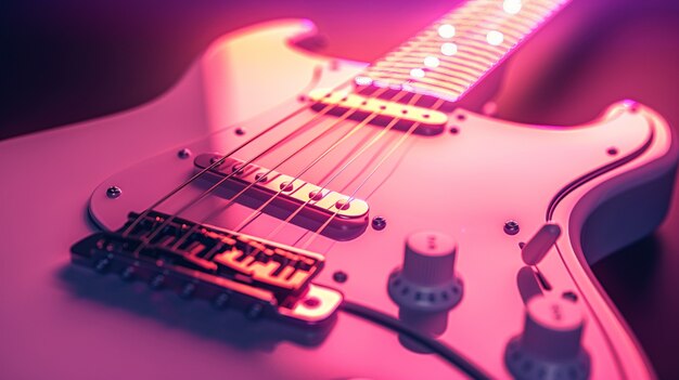 Elektrische gitaar met neonlicht stilleven