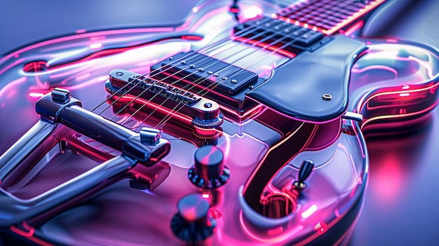 Elektrische gitaar met neonlicht stilleven