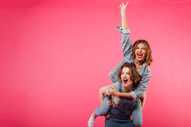 Emotionele geweldige twee vrouwen hebben plezier geïsoleerd