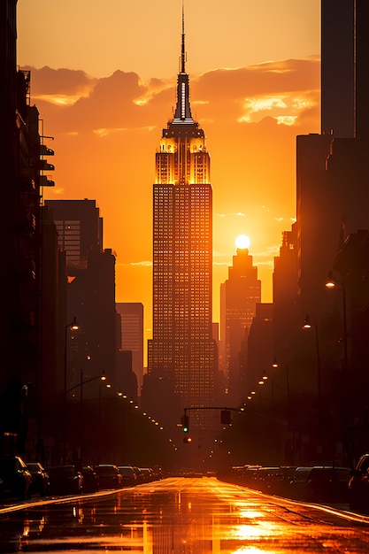 Gratis foto empire state building bij zonsondergang