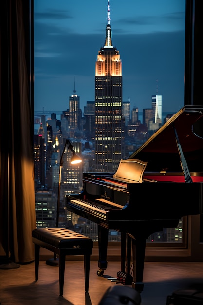 Gratis foto empire state building gezien vanuit appartement