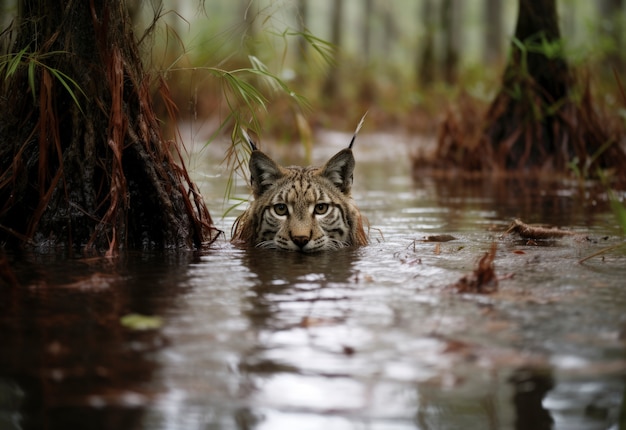 Gratis foto enge bobcat in water