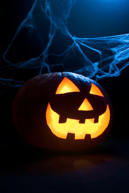 Enge halloween-pompoen met spinnenweb